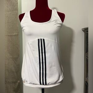 Adidas White Fitted Tank Top with Black Stripes